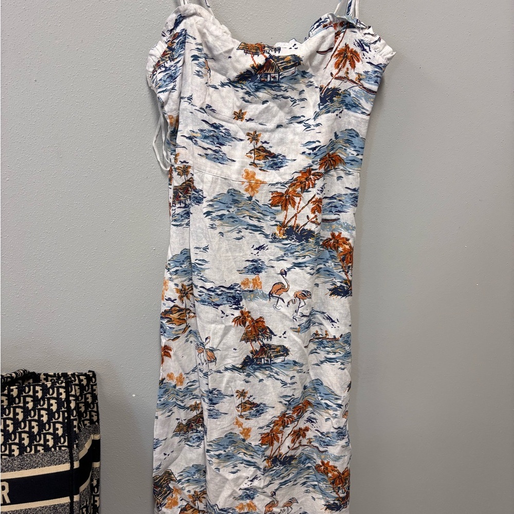 Free People Beach Party Midi Neutral Cream Floral Print Women's Dress vacation - Picture 8 of 10